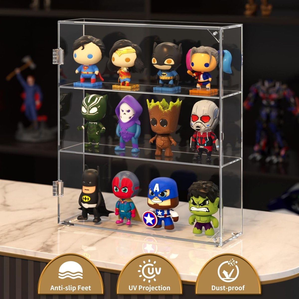 3-Compartment Acrylic Display Case - NIUBEE