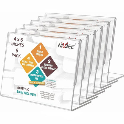 4×6" Acrylic L-Stand Horizontal Sign Holder – 6 Pack - NIUBEE