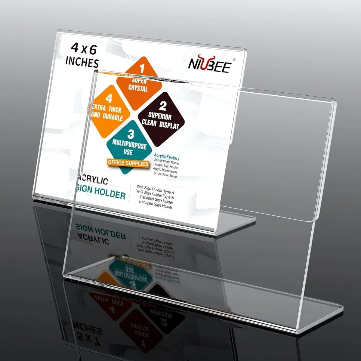 4×6" Acrylic L-Stand Horizontal Sign Holder – 6 Pack - NIUBEE