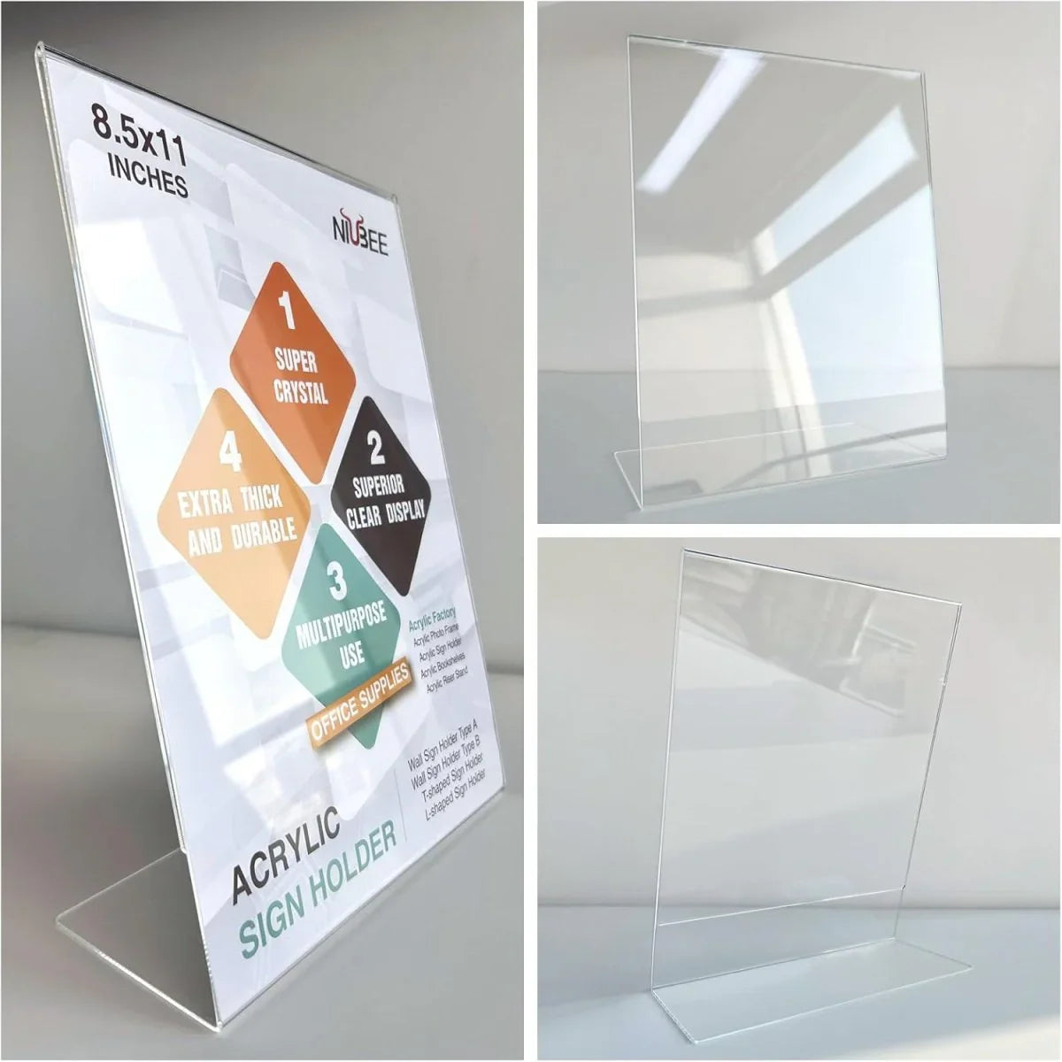 8.5×11" Acrylic L-Stand Vertical Sign Holder – 6 Pack - NIUBEE