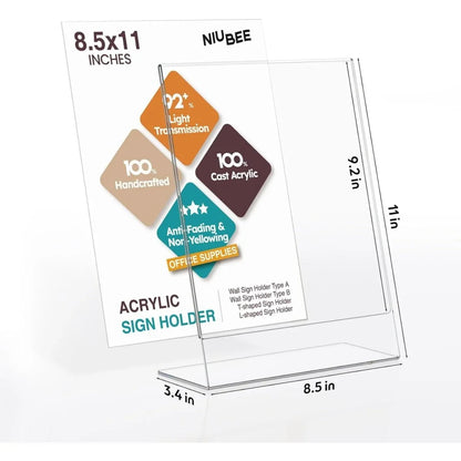 8.5×11" Acrylic L-Stand Vertical Sign Holder – 6 Pack - NIUBEE