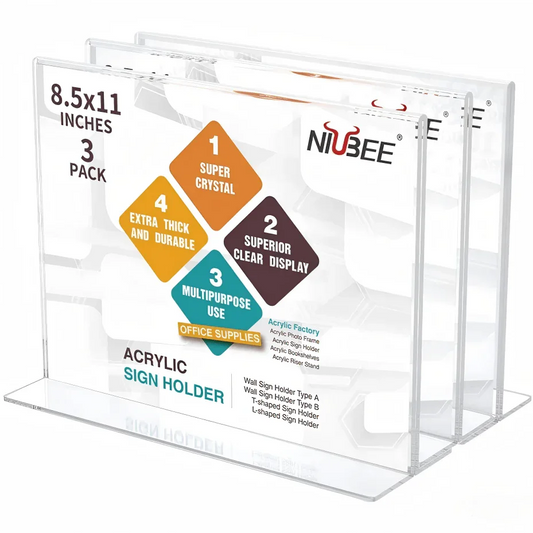 8.5×11" Acrylic T-Stand Horizontal Sign Holder – 3 Pack - NIUBEE