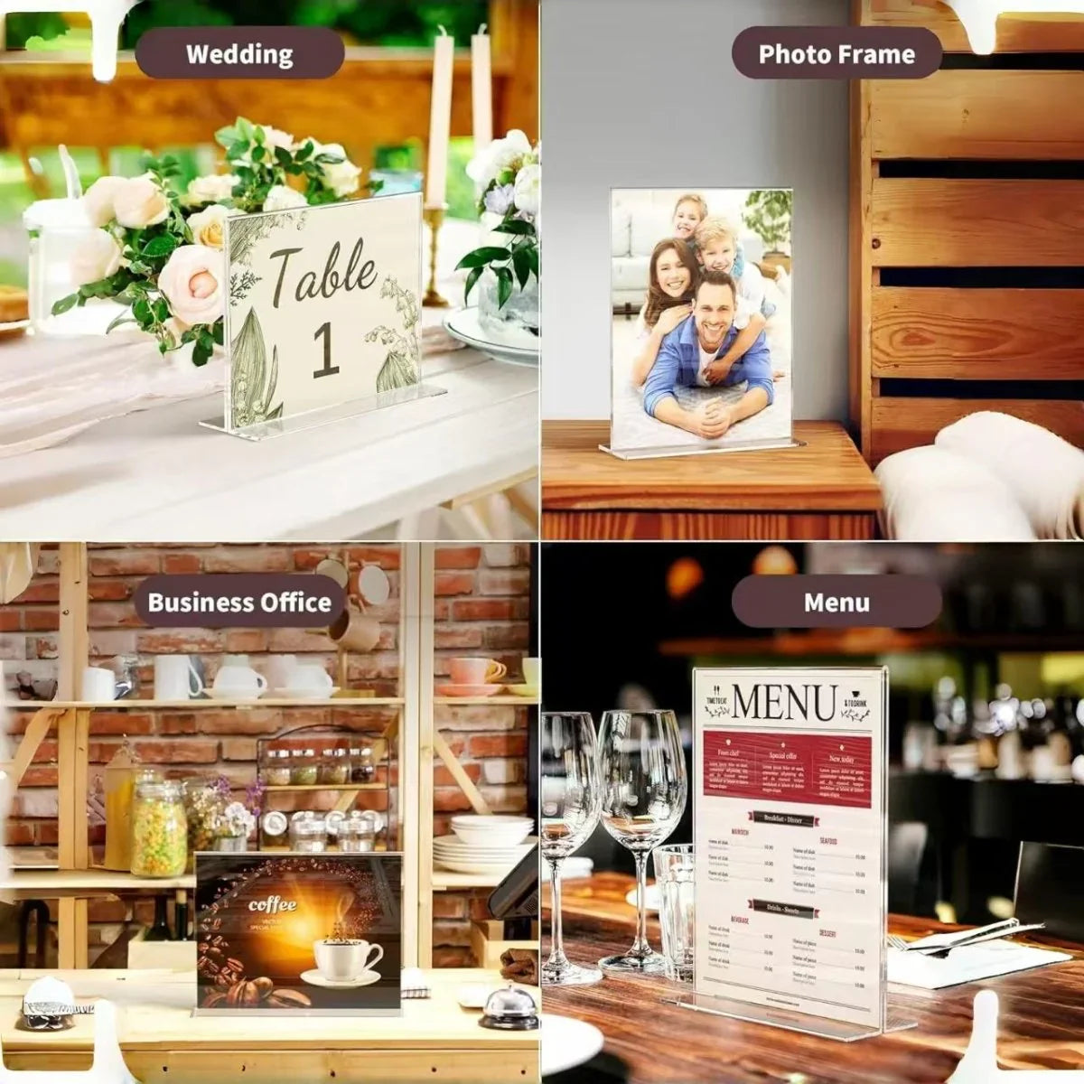 8.5×11" Acrylic T-Stand Horizontal Sign Holder – 3 Pack - NIUBEE