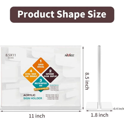 8.5×11" Acrylic T-Stand Horizontal Sign Holder – 3 Pack - NIUBEE