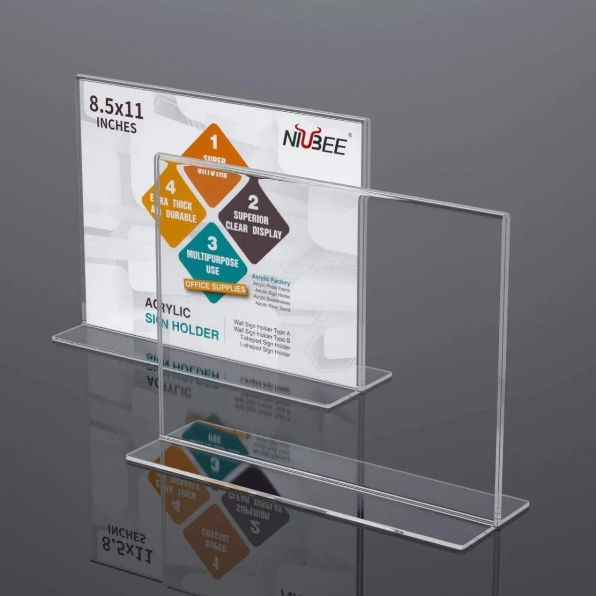 8.5×11" Acrylic T-Stand Horizontal Sign Holder – 3 Pack - NIUBEE
