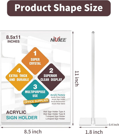 8.5×11" Acrylic T-Stand Vertical Sign Holder – 3 Pack - NIUBEE