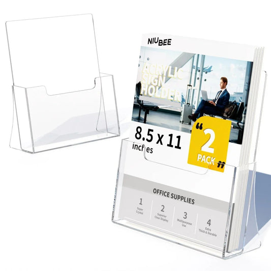 8.5" Single-Tier Acrylic Brochure Holder – 2 Pack - NIUBEE