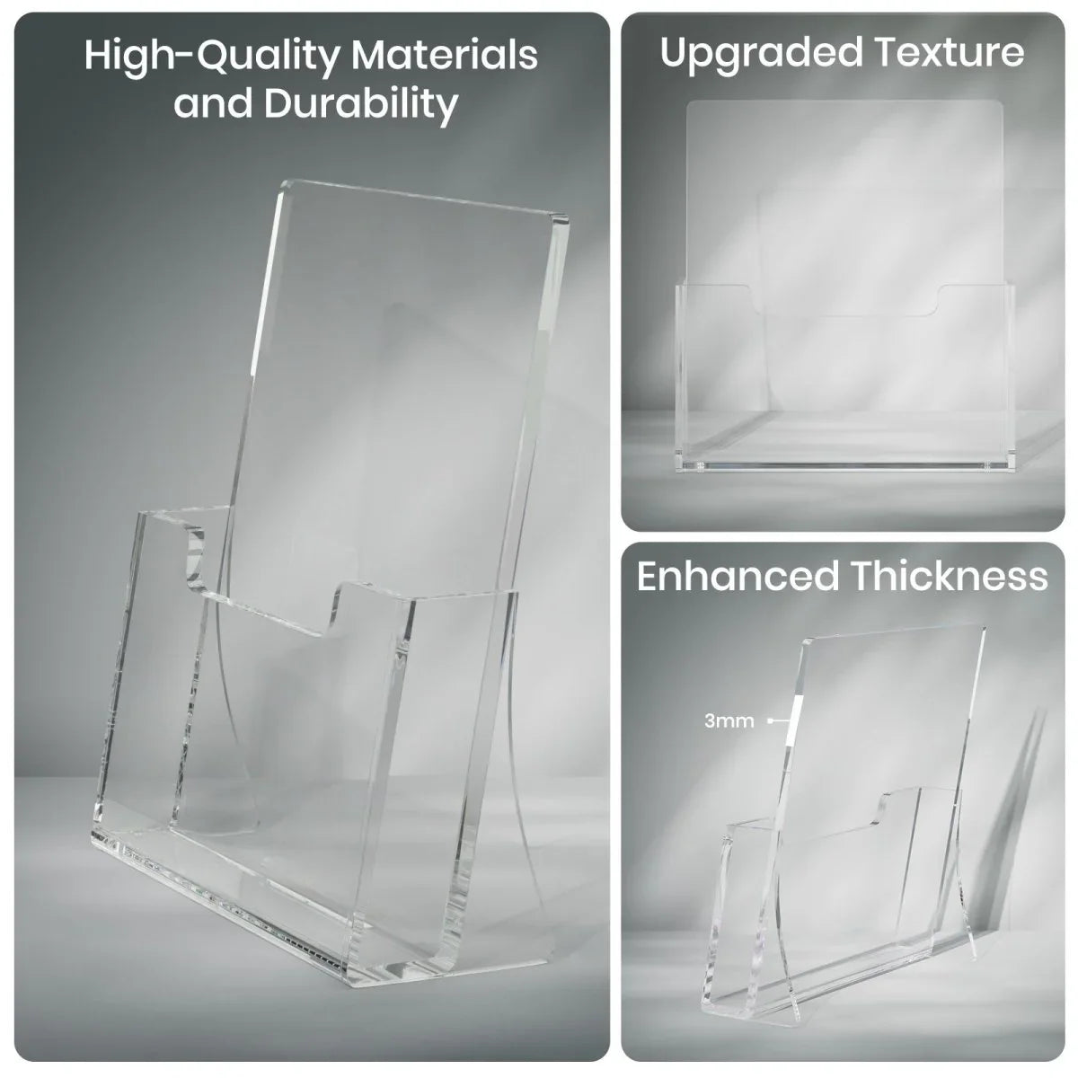 8.5" Single-Tier Acrylic Brochure Holder – 2 Pack - NIUBEE