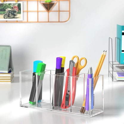 4-Slot Clear Acrylic Pen Holder - NIUBEE
