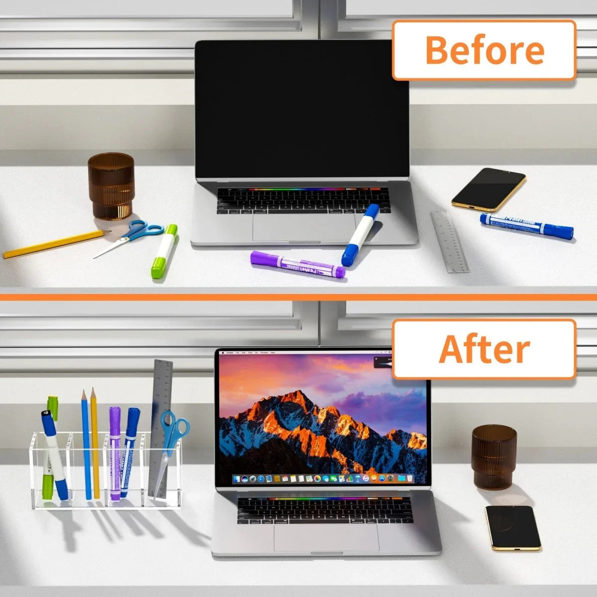4-Slot Clear Acrylic Pen Holder - NIUBEE