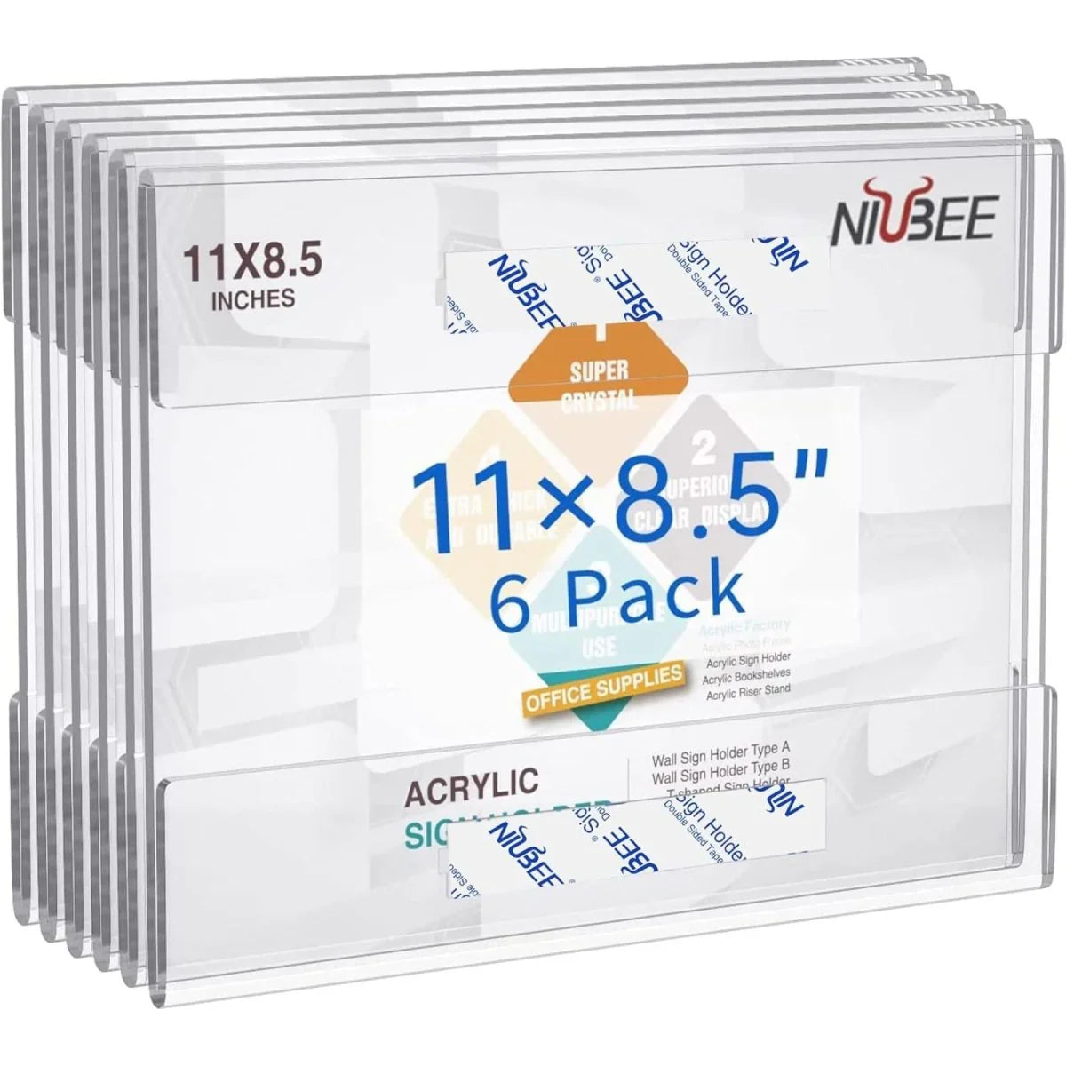 8.5×11" Adhesive Acrylic Sign Holder Horizontal – 6 Pack - NIUBEE