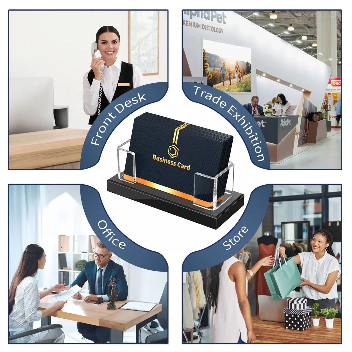 Acrylic Business Card Holder with Black Base – 2 Pack - NIUBEE