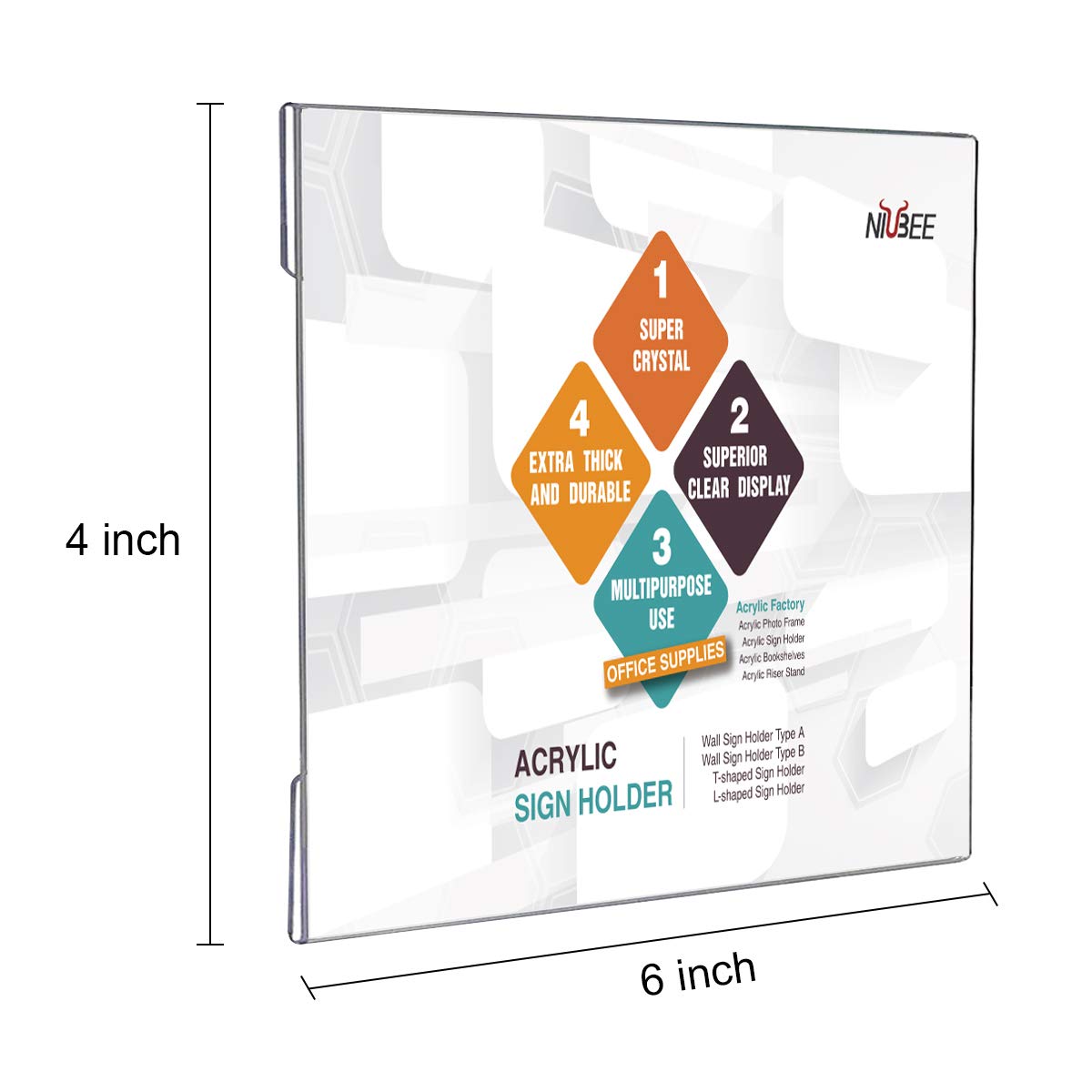 4×6" Adhesive Acrylic Sign Holder Horizontal