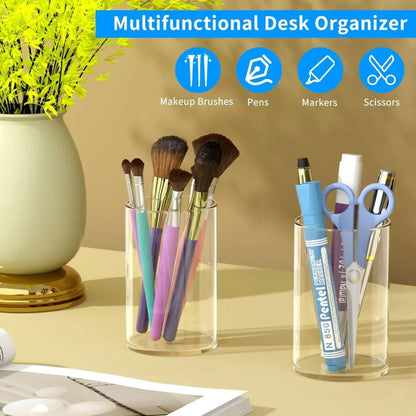 Round Acrylic Pen Holder – 2 Pack - NIUBEE